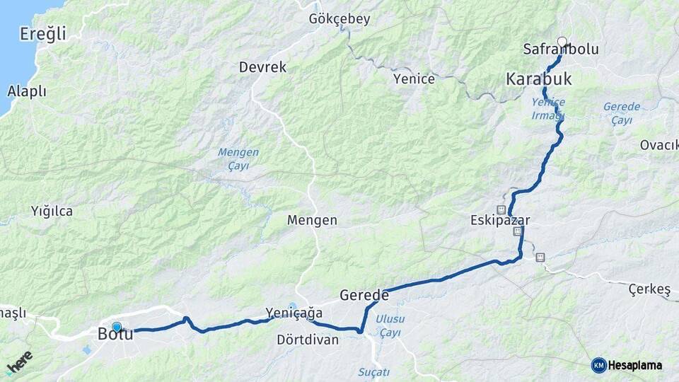 Bolu Safranbolu Karabük Arası Kaç Km - Yol Haritası