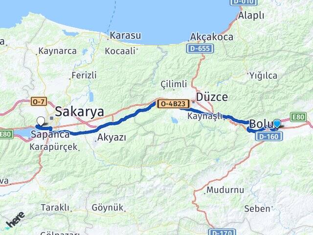 Bolu Sakarya Üniversitesi Arası Kaç Km - Yol Haritası