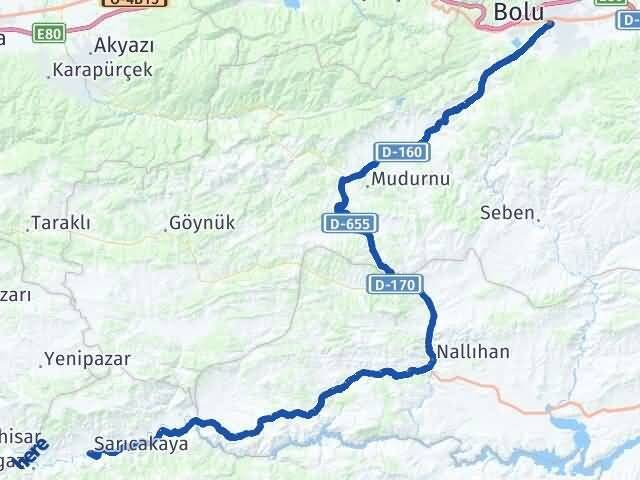 Bolu Sarıcakaya Eskişehir Arası Kaç Km - Yol Haritası