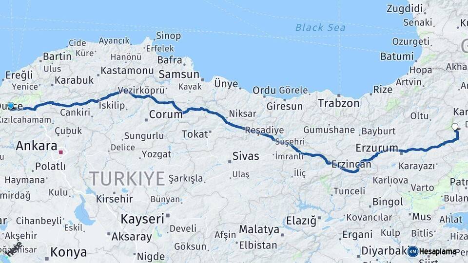 Bolu Sarıkamış Kars Arası Kaç Km - Yol Haritası