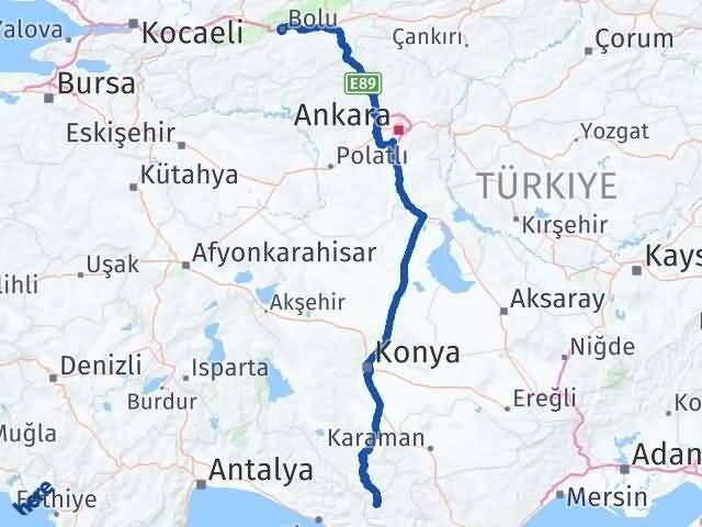 Bolu Sarıveliler Karaman Arası Kaç Km - Yol Haritası