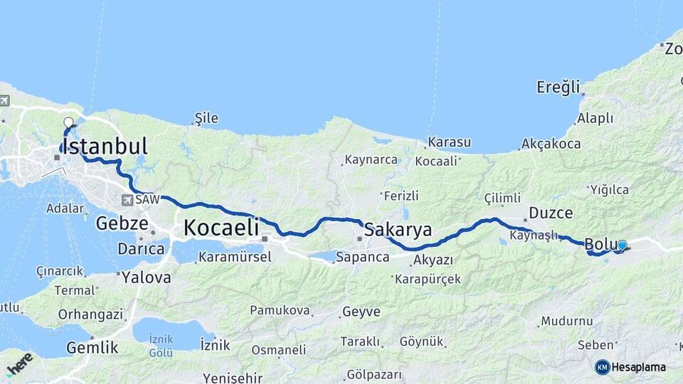 Bolu Sarıyer İstanbul Arası Kaç Km - Yol Haritası