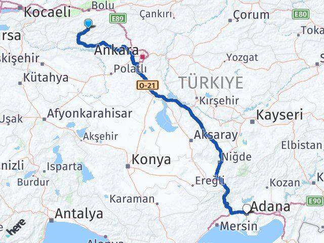 Bolu Seben Adana Arası Kaç Km - Yol Haritası