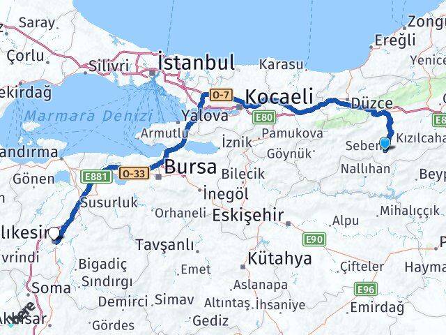 Bolu Seben Balıkesir Arası Kaç Km - Yol Haritası