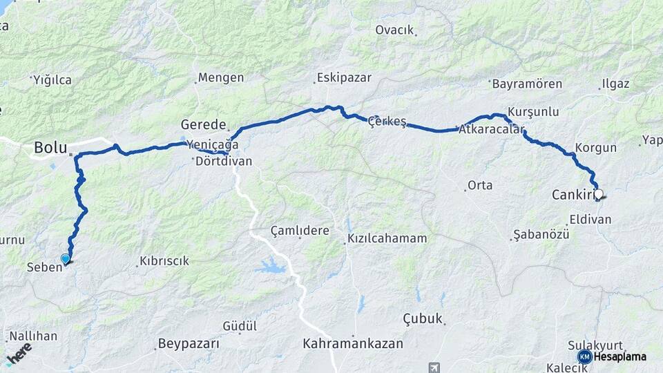 Bolu Seben Çankırı Arası Kaç Km - Yol Haritası