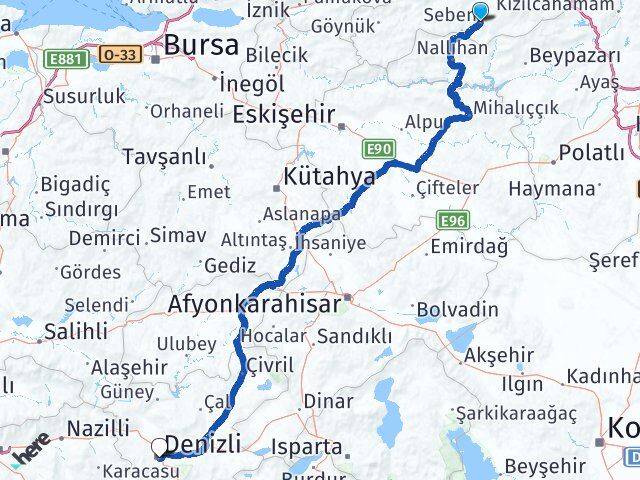 Bolu Seben Denizli Arası Kaç Km - Yol Haritası