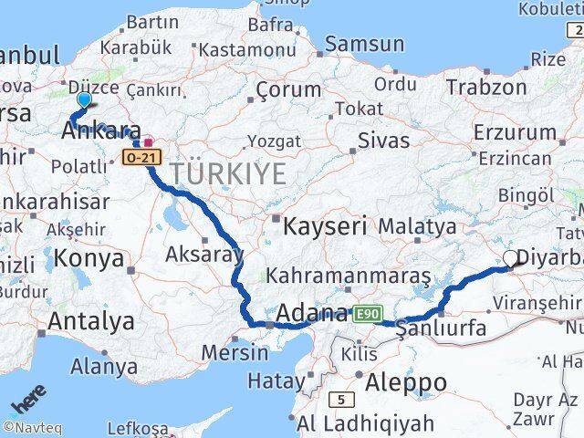Bolu Seben Diyarbakır Arası Kaç Km - Yol Haritası