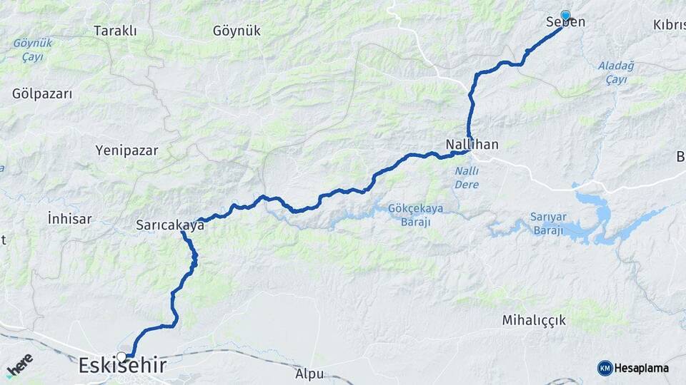 Bolu Seben Eskişehir Arası Kaç Km - Yol Haritası
