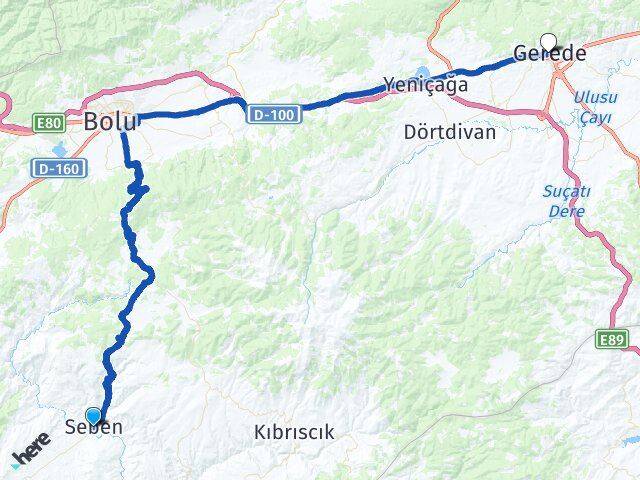 Bolu Seben Gerede Arası Kaç Km - Yol Haritası