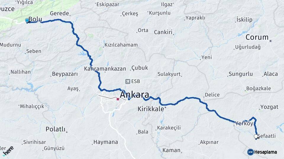 Bolu Şefaatli Yozgat Arası Kaç Km - Yol Haritası