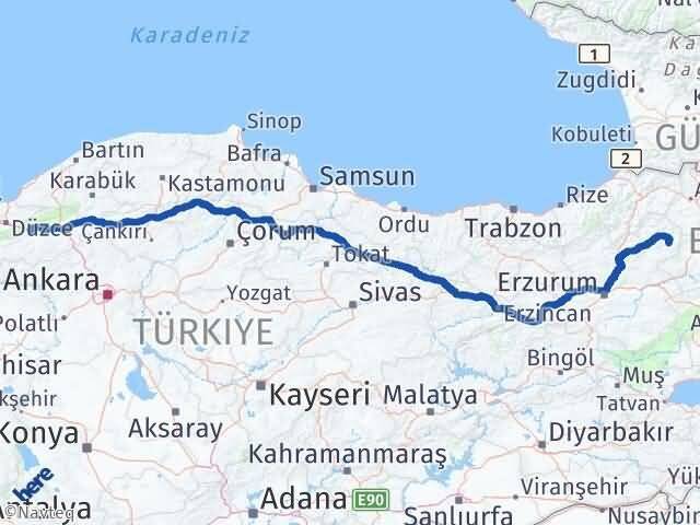 Bolu Şenkaya Erzurum Arası Kaç Km - Yol Haritası