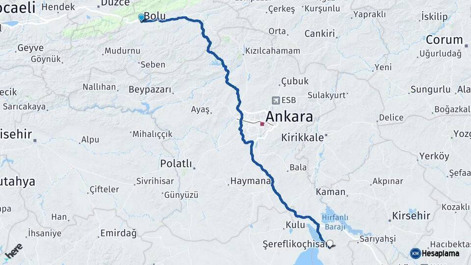 Bolu Şereflikoçhisar Ankara Arası Kaç Km - Yol Haritası