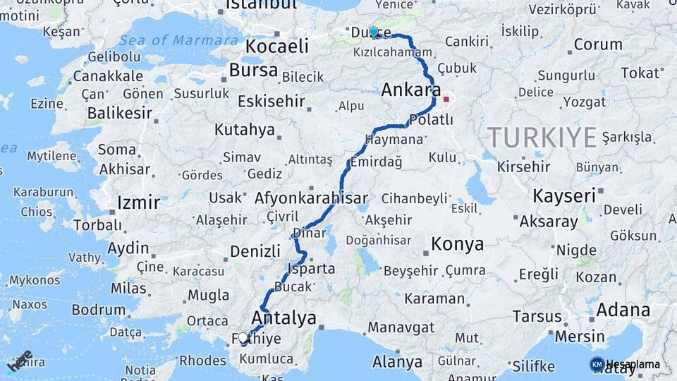 Bolu Seydikemer Muğla Arası Kaç Km - Yol Haritası