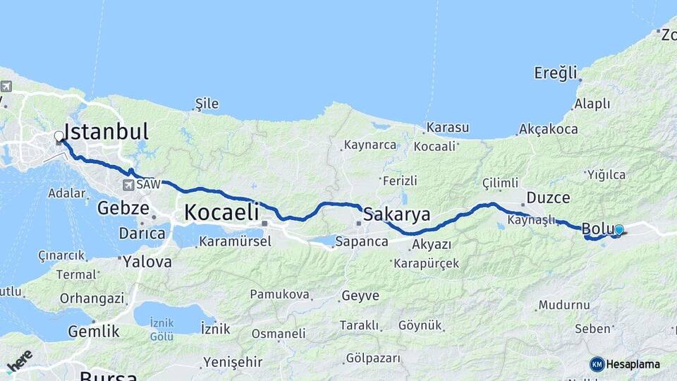 Bolu Şişli İstanbul Arası Kaç Km - Yol Haritası