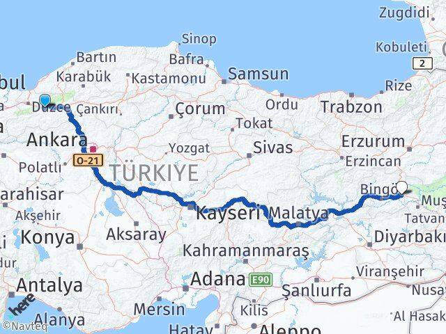 Bolu Solhan Bingöl Arası Kaç Km - Yol Haritası