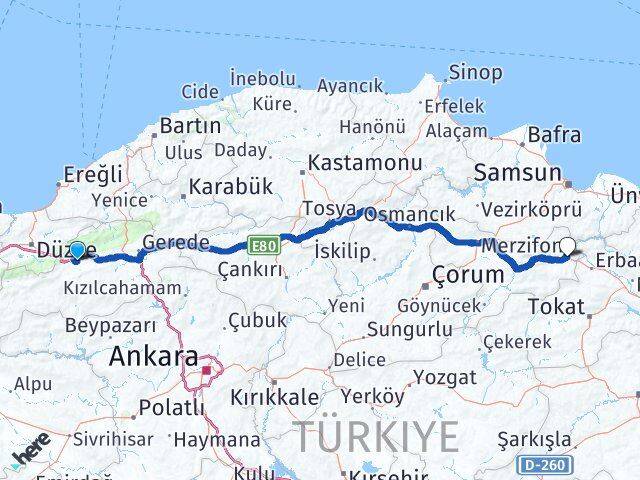 Bolu Taşova Amasya Arası Kaç Km - Yol Haritası