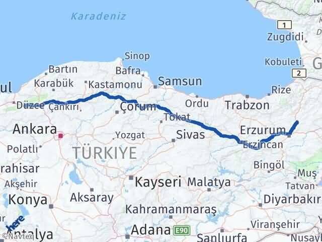 Bolu Tortum Erzurum Arası Kaç Km - Yol Haritası