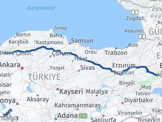 Bolu Tutak Ağrı Arası Kaç Km - Yol Haritası