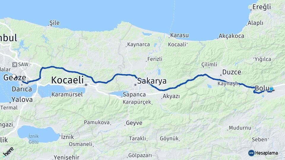 Bolu Tuzla İstanbul Arası Kaç Km - Yol Haritası