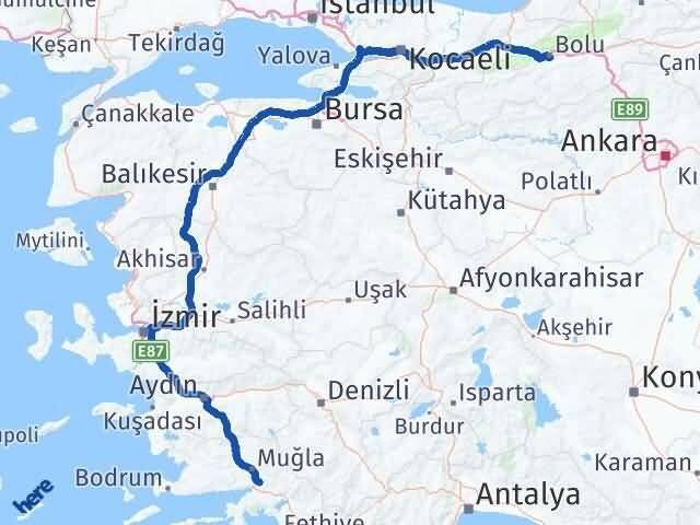 Bolu Ula Muğla Arası Kaç Km - Yol Haritası