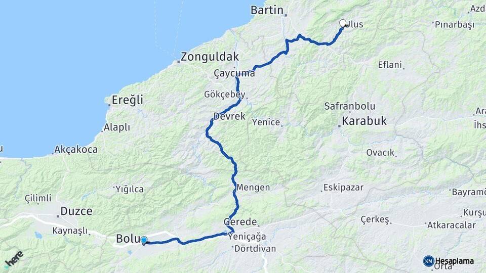 Bolu Ulus Bartın Arası Kaç Km - Yol Haritası