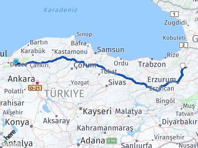 Bolu Uzundere Erzurum Arası Kaç Km - Yol Haritası