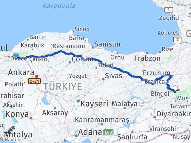 Bolu Varto Muş Arası Kaç Km - Yol Haritası
