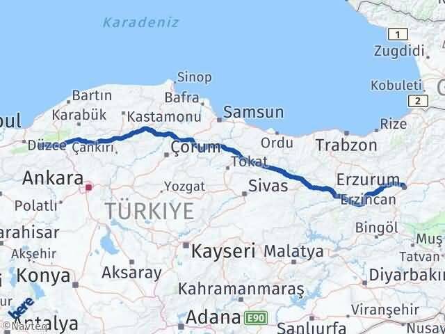 Bolu Yakutiye Erzurum Arası Kaç Km - Yol Haritası