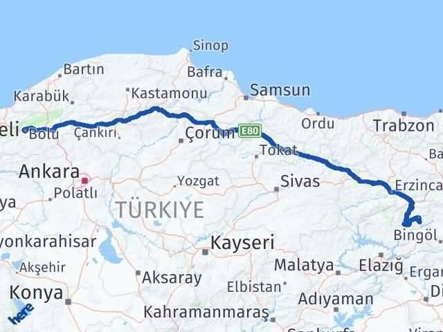Bolu Yayladere Bingöl Arası Kaç Km - Yol Haritası