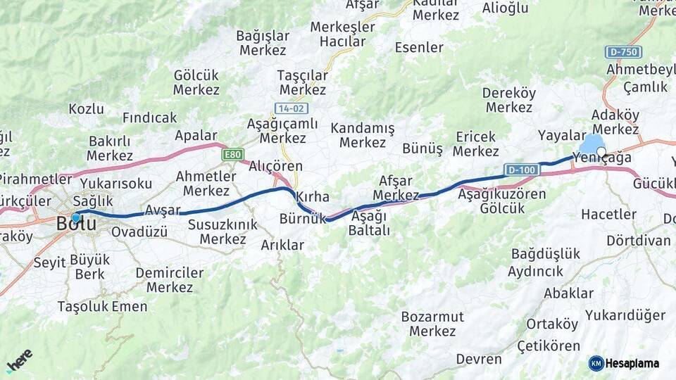 Bolu Yeniçağa Arası Kaç Km - Yol Haritası