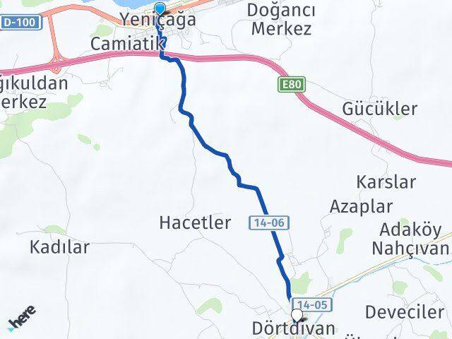Bolu Yeniçağa Dörtdivan Arası Kaç Km - Yol Haritası