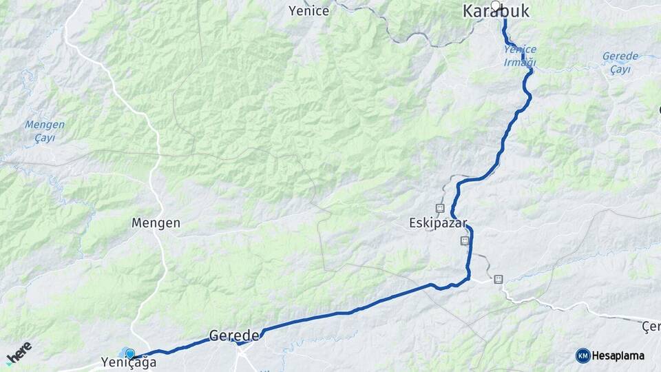 Bolu Yeniçağa Karabük Arası Kaç Km - Yol Haritası