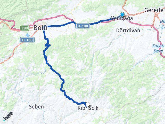 Bolu Yeniçağa Kıbrıscık Arası Kaç Km - Yol Haritası