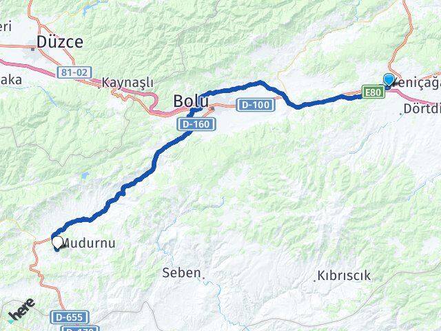 Bolu Yeniçağa Mudurnu Arası Kaç Km - Yol Haritası