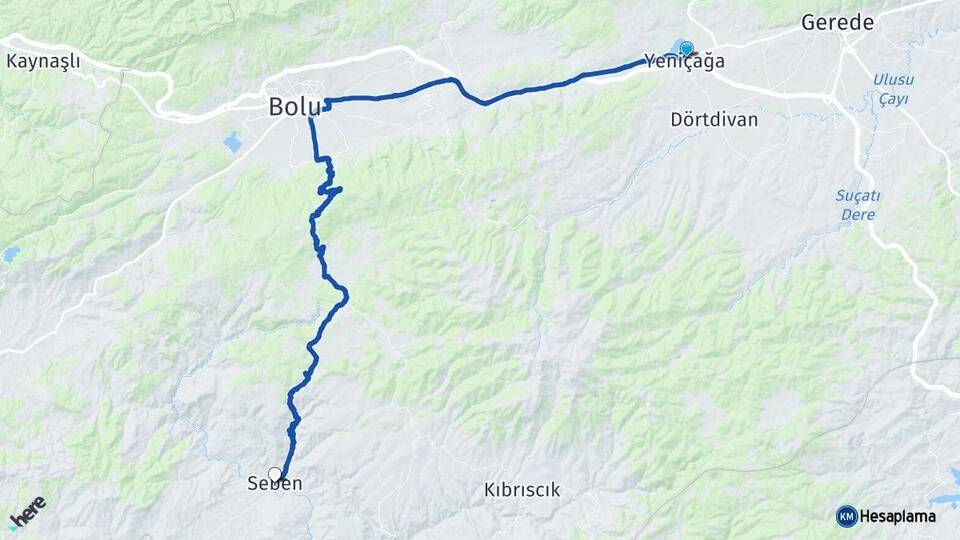 Bolu Yeniçağa Seben Arası Kaç Km - Yol Haritası