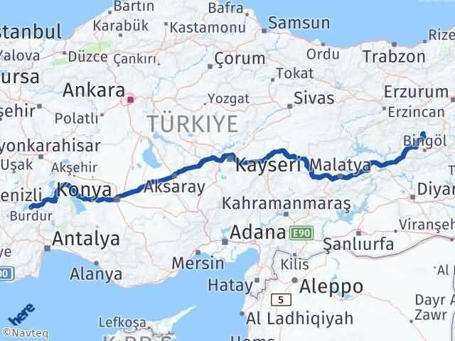 Burdur Adaklı Bingöl Arası Kaç Km - Yol Haritası