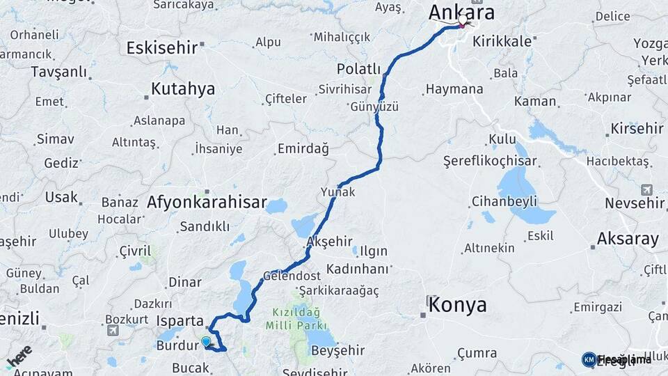 Burdur Ağlasun Ankara Arası Kaç Km - Yol Haritası