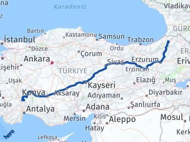 Burdur Ağlasun Artvin Arası Kaç Km - Yol Haritası