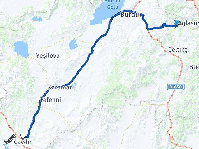 Burdur Ağlasun Çavdır Arası Kaç Km - Yol Haritası