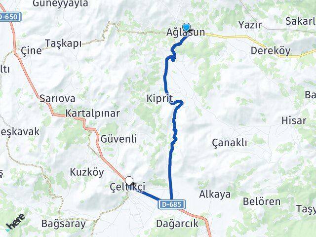 Burdur Ağlasun Çeltikçi Arası Kaç Km - Yol Haritası