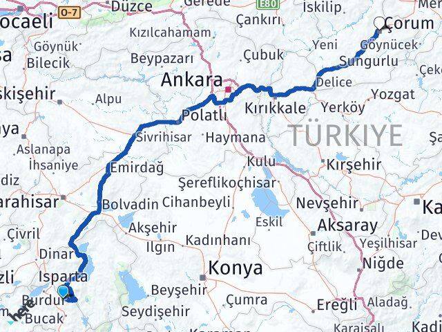 Burdur Ağlasun Çorum Arası Kaç Km - Yol Haritası