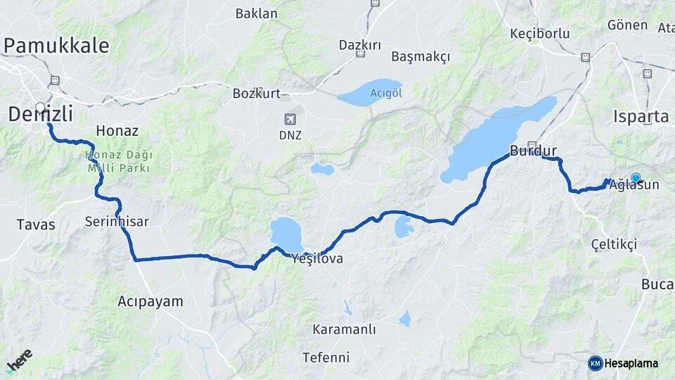Burdur Ağlasun Denizli Arası Kaç Km - Yol Haritası