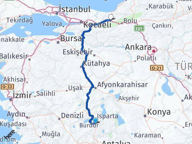 Burdur Ağlasun Düzce Arası Kaç Km - Yol Haritası