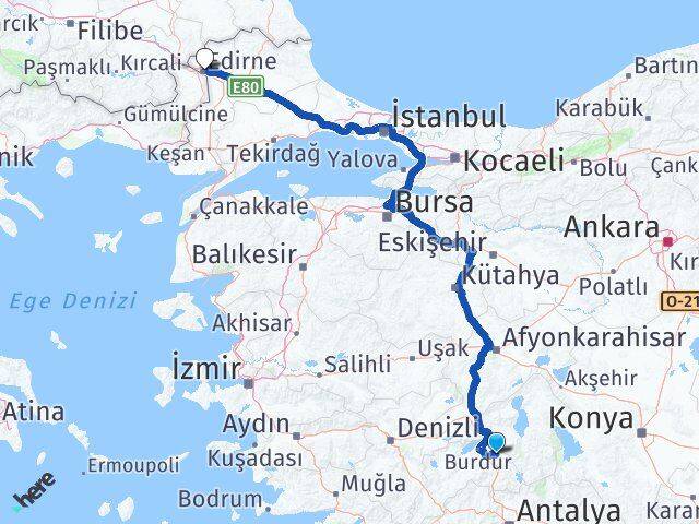 Burdur Ağlasun Edirne Arası Kaç Km - Yol Haritası