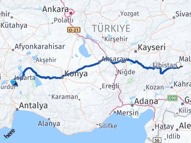 Burdur Ağlasun Elbistan Kahramanmaraş Arası Kaç Km - Yol Haritası