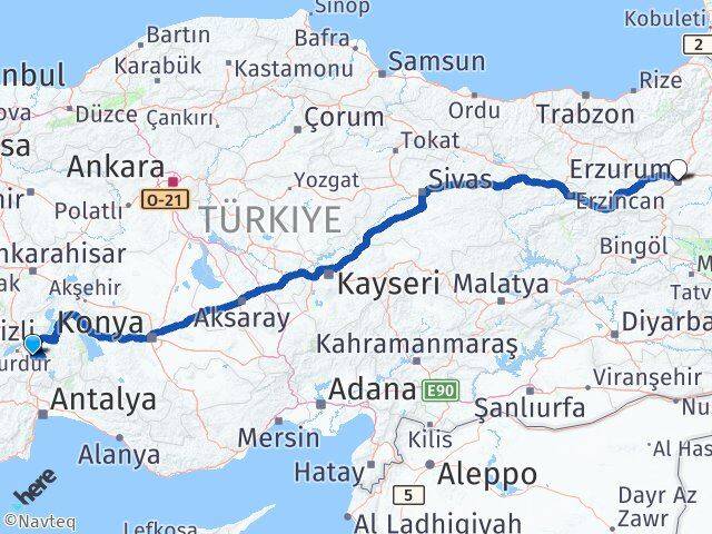 Burdur Ağlasun Erzurum Arası Kaç Km - Yol Haritası