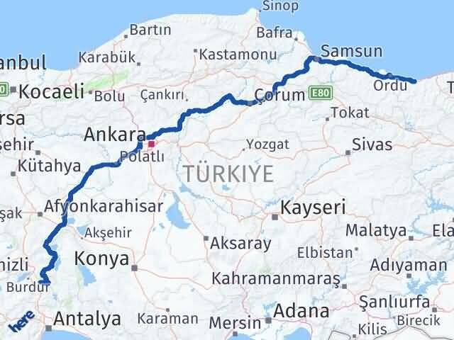Burdur Ağlasun Giresun Arası Kaç Km - Yol Haritası