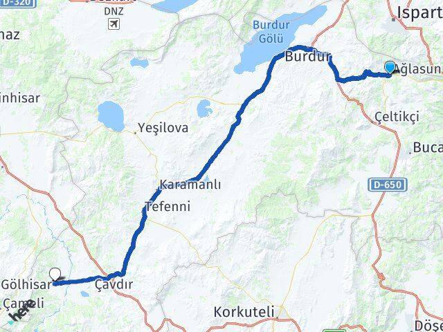 Burdur Ağlasun Gölhisar Arası Kaç Km - Yol Haritası