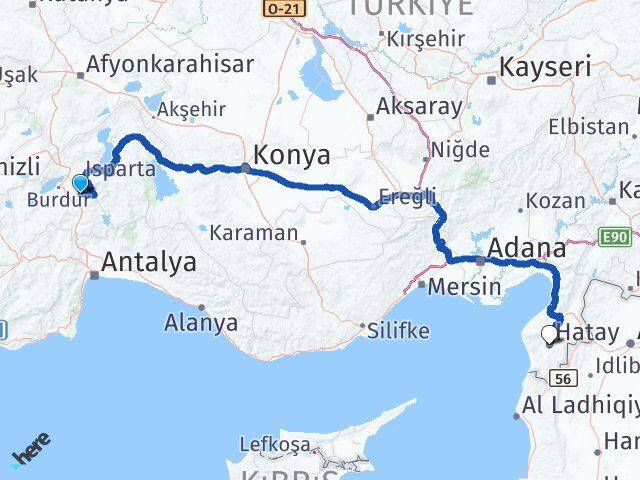Burdur Ağlasun Hatay Arası Kaç Km - Yol Haritası