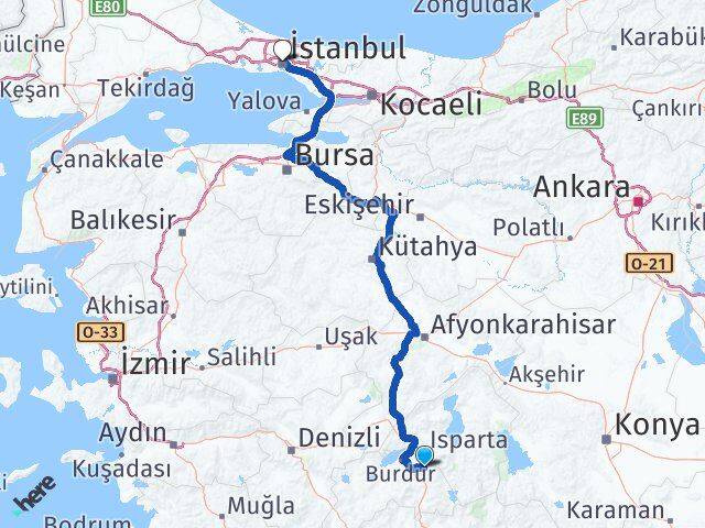 Burdur Ağlasun İstanbul Arası Kaç Km - Yol Haritası